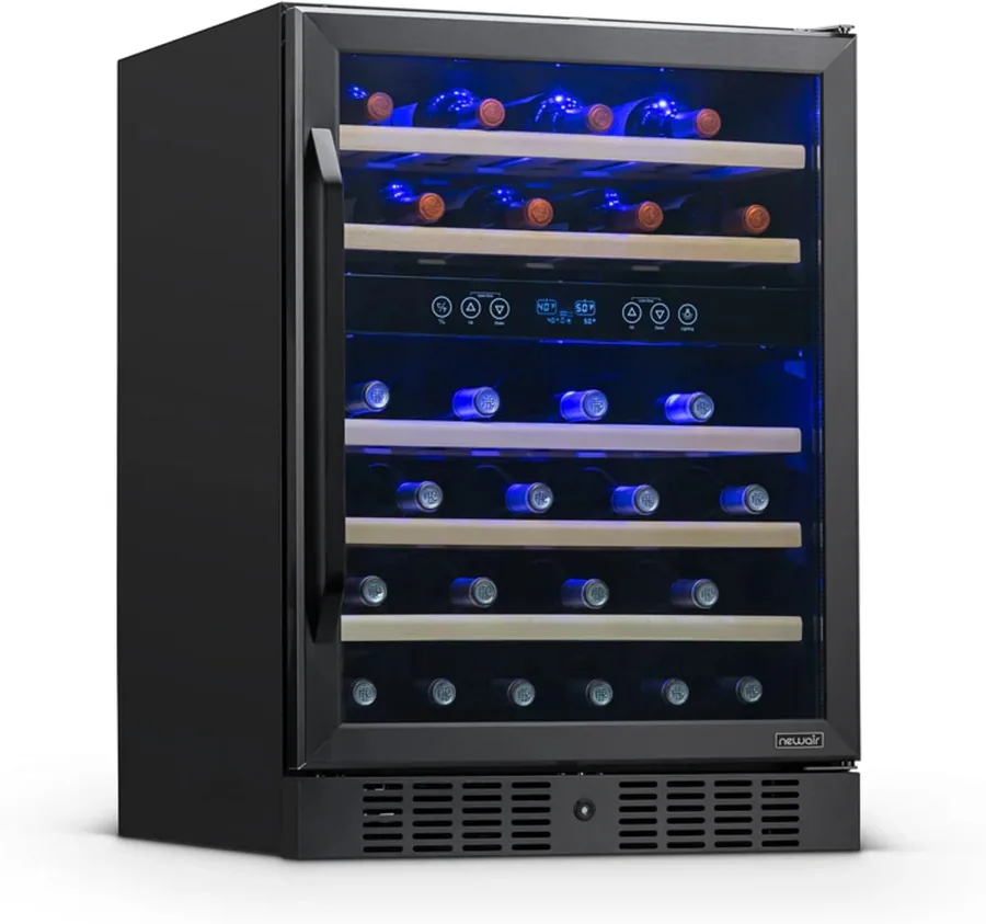 NewAir NWC046BS00 black stainless 46-bottle built-in dual-zone wine refrigerator