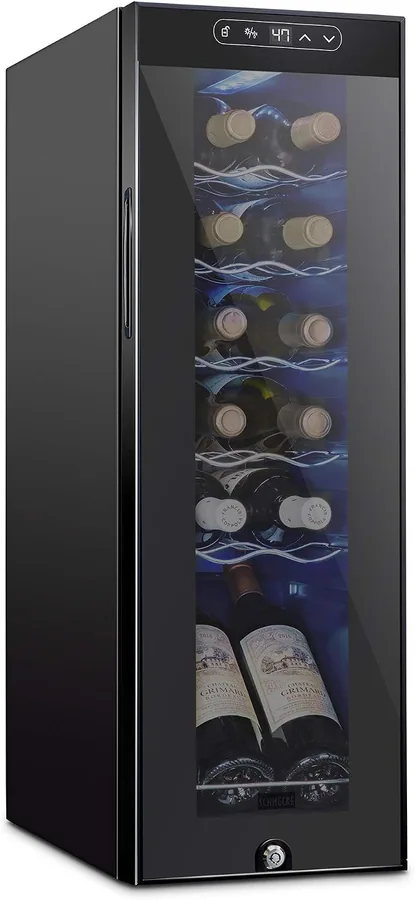 Schmecke SHMFWCC121LB 12-bottle compressor wine cooler with glass door and lock