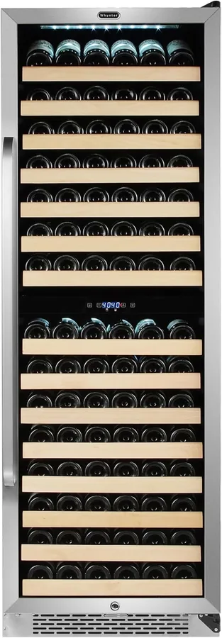Whynter BWR-1642DZ 164-bottle dual-zone wine refrigerator with wood-faced shelves